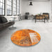 Round Contemporary Orange Red Patchwork Rug in a Office, con2695