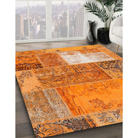 Contemporary Orange Red Patchwork Rug, con2695