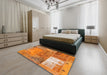 Contemporary Orange Red Patchwork Rug in a Bedroom, con2695