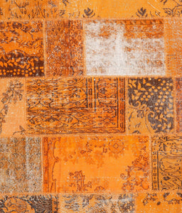 Contemporary Orange Red Patchwork Rug, con2695
