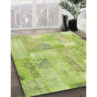 Contemporary Pistachio Green Patchwork Rug, con2696