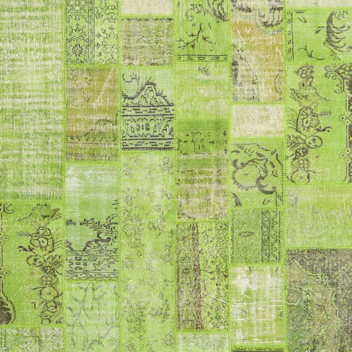 Contemporary Pistachio Green Patchwork Rug, con2696