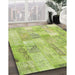 Contemporary Pistachio Green Patchwork Rug in Family Room, con2696