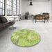 Round Contemporary Pistachio Green Patchwork Rug in a Office, con2696