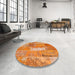 Round Contemporary Orange Red Patchwork Rug in a Office, con2697