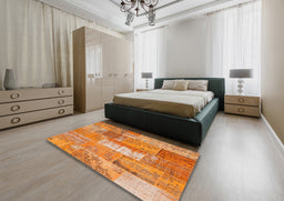 Contemporary Orange Red Patchwork Rug in a Bedroom, con2697