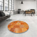 Round Machine Washable Contemporary Orange Rug in a Office, wshcon2698