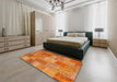 Contemporary Orange Patchwork Rug in a Bedroom, con2698