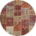 Sideview of Contemporary Brown Red Patchwork Rug, con2699