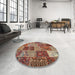 Round Machine Washable Contemporary Brown Red Rug in a Office, wshcon2699