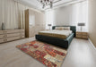 Machine Washable Contemporary Brown Red Rug in a Bedroom, wshcon2699