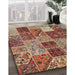 Contemporary Brown Red Patchwork Rug in Family Room, con2699