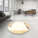 Round Contemporary Beige Solid Rug in a Office, con269