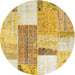 Sideview of Contemporary Caramel Brown Patchwork Rug, con2700