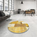 Round Contemporary Caramel Brown Patchwork Rug in a Office, con2700