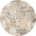 Sideview of Contemporary Light French Beige Brown Patchwork Rug, con2701