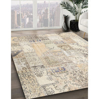 Contemporary Light French Beige Brown Patchwork Rug, con2701