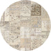 Sideview of Contemporary Light French Beige Brown Patchwork Rug, con2702