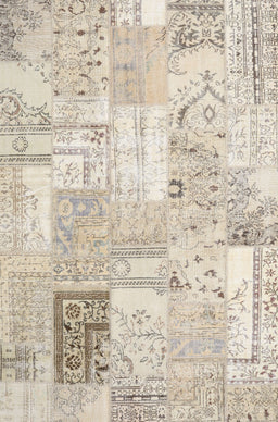 Contemporary Light French Beige Brown Patchwork Rug, con2702