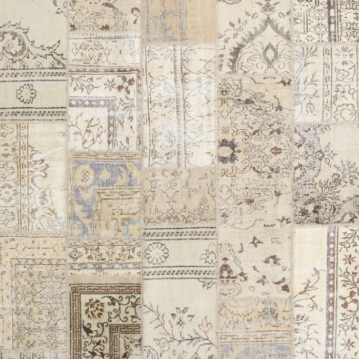 Contemporary Light French Beige Brown Patchwork Rug, con2702