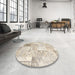 Round Contemporary Light French Beige Brown Patchwork Rug in a Office, con2702