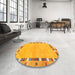 Round Contemporary Orange Modern Rug in a Office, con2703