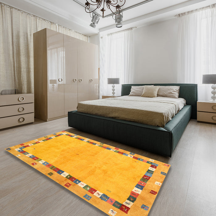 Machine Washable Contemporary Orange Rug in a Bedroom, wshcon2703
