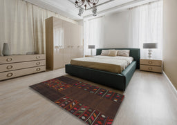 Contemporary Red Patchwork Rug in a Bedroom, con2705