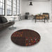Round Machine Washable Contemporary Night Red Rug in a Office, wshcon2705