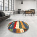 Round Machine Washable Contemporary Chestnut Brown Rug in a Office, wshcon2707