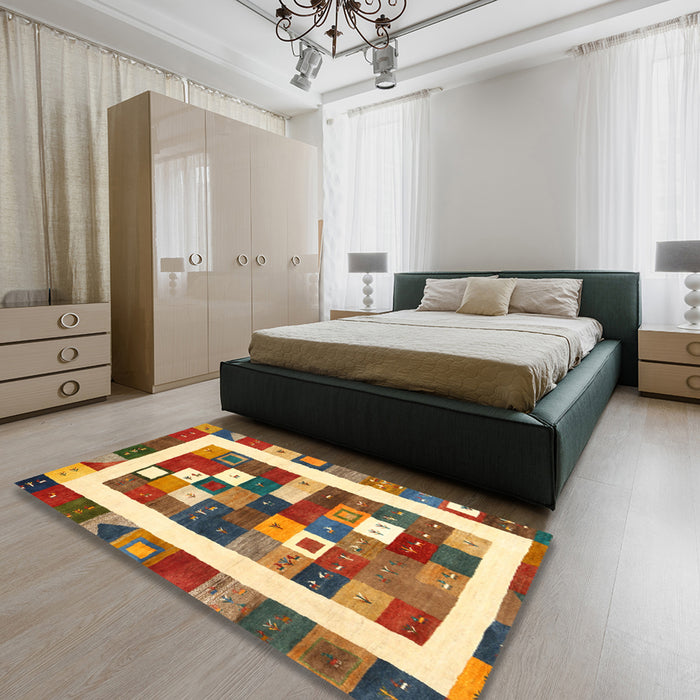 Machine Washable Contemporary Brown Red Rug in a Bedroom, wshcon2711