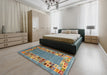 Contemporary Dark Sea Green Modern Rug in a Bedroom, con2713