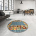 Round Machine Washable Contemporary Dark Sea Green Rug in a Office, wshcon2713