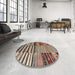 Round Contemporary Light French Beige Brown Patchwork Rug in a Office, con2714