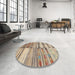 Round Contemporary Brown Patchwork Rug in a Office, con2715