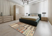 Contemporary Brown Patchwork Rug in a Bedroom, con2715