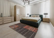 Contemporary Brown Patchwork Rug in a Bedroom, con2716