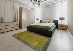 Contemporary Oak Brown Modern Rug in a Bedroom, con2717