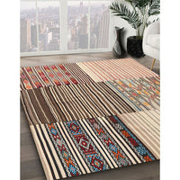 Contemporary Chestnut Brown Patchwork Rug, con2720