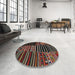 Round Contemporary Brown Patchwork Rug in a Office, con2721