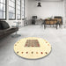 Round Machine Washable Contemporary Pastel Yellow Rug in a Office, wshcon2722