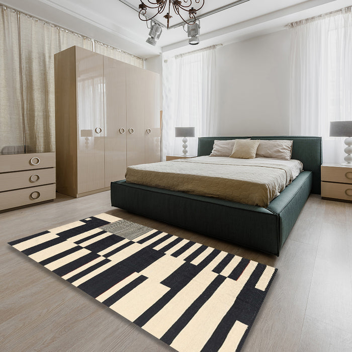 Contemporary Charcoal Black Modern Rug in a Bedroom, con2729