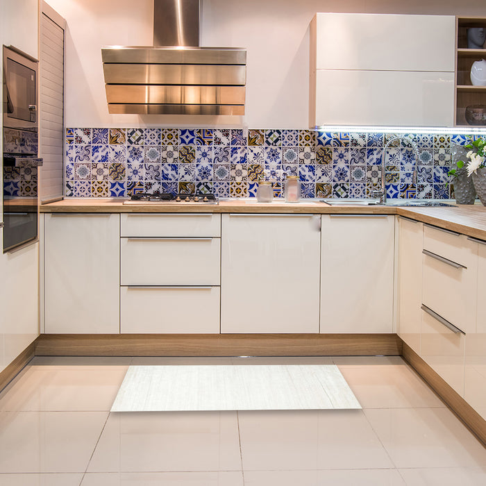 Contemporary Pearl White Beige Solid Rug in a Kitchen, con272