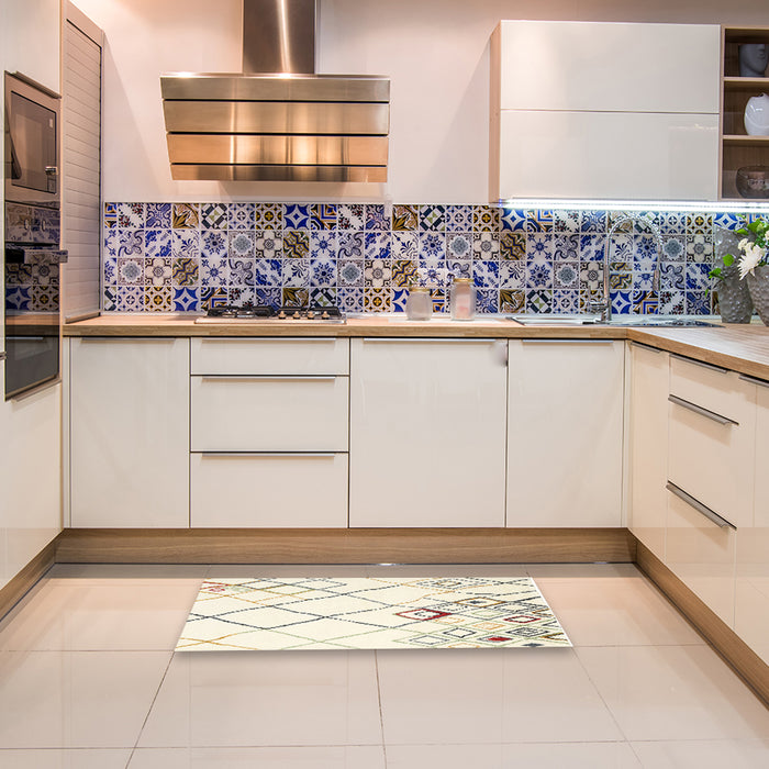 Machine Washable Contemporary Lemon Chiffon Beige Rug in a Kitchen, wshcon2733