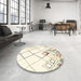 Round Machine Washable Contemporary Lemon Chiffon Beige Rug in a Office, wshcon2733