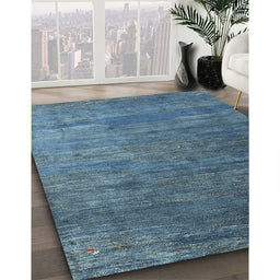 Contemporary Blue Modern Rug in Family Room, con2734