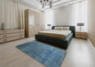 Contemporary Blue Modern Rug in a Bedroom, con2734