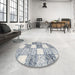 Round Contemporary Gray Checkered Rug in a Office, con2735