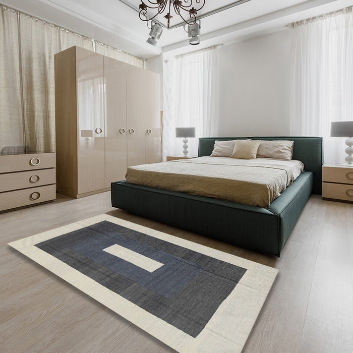 Contemporary Gray Modern Rug in a Bedroom, con2736