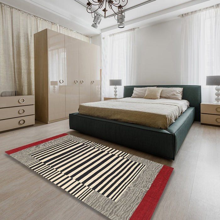 Contemporary Brown Modern Rug in a Bedroom, con2738